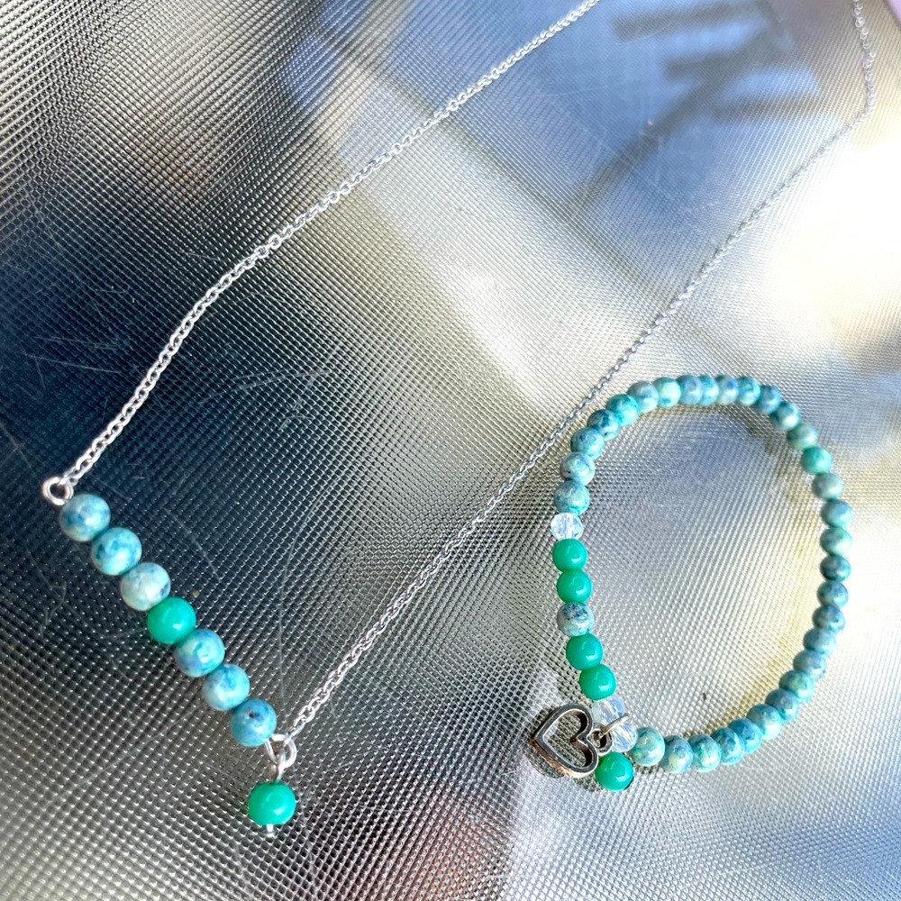 Turquoise Necklace combo with bracelets- Cadena y pulsera